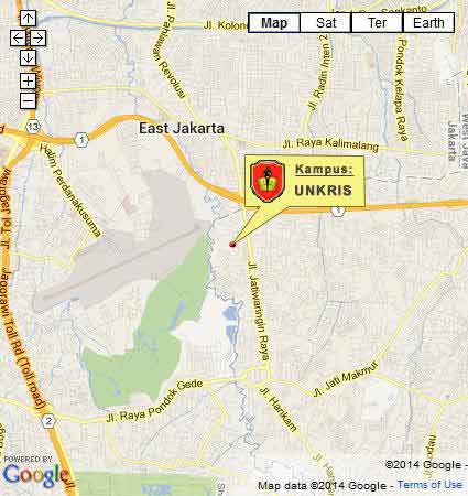 Locations and Maps (Google Map) UNKRIS Jakarta Nomor